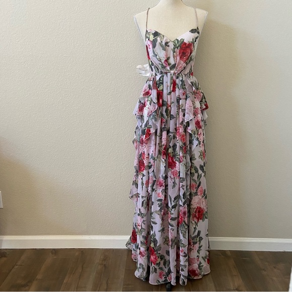 *Flaws* Fame and Partners Queen Ann Dress Size 4 Floral Ruffle Maxi Dress - Picture 4 of 16